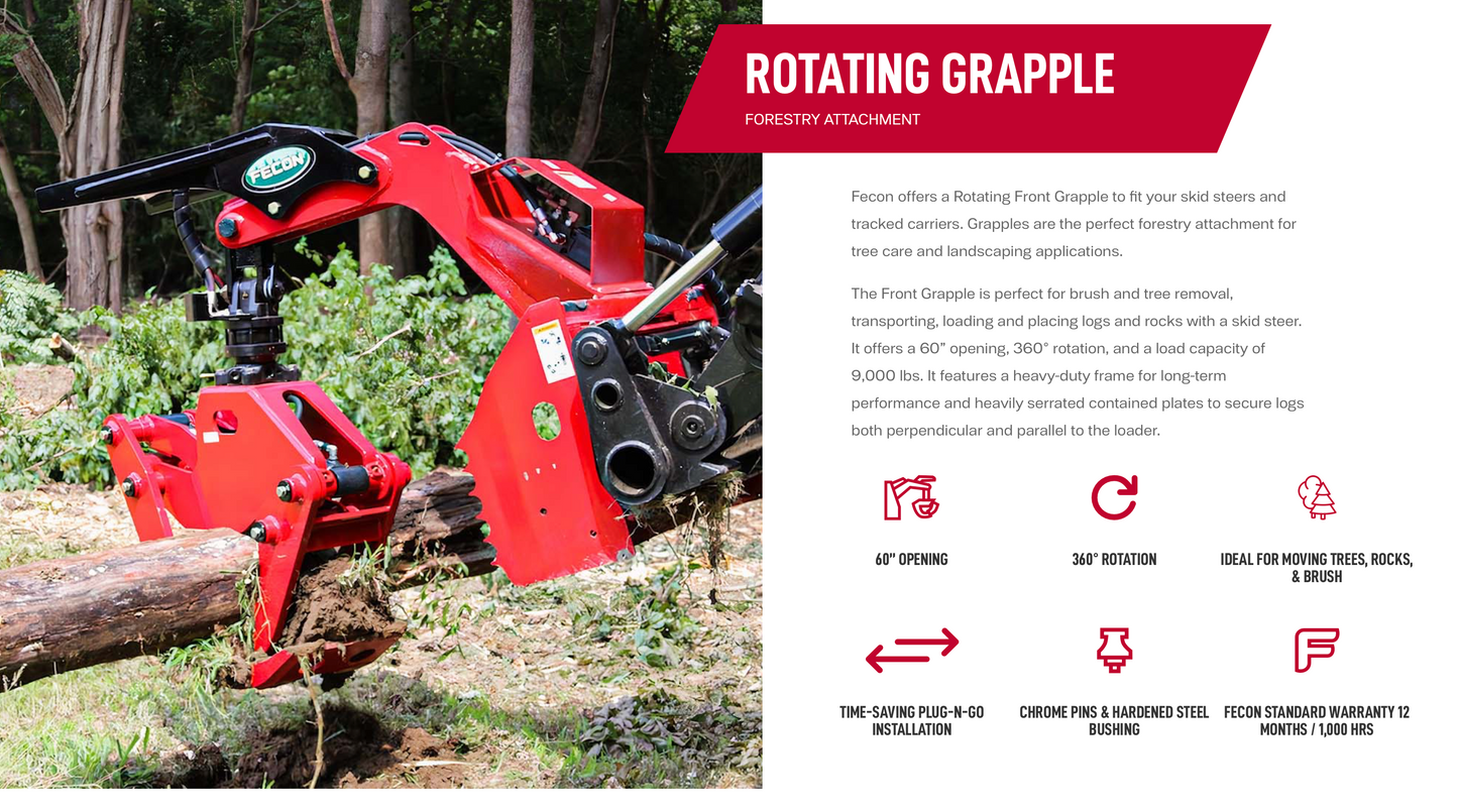 Fecon Rotating Front Grapple Skid Steer Attachment